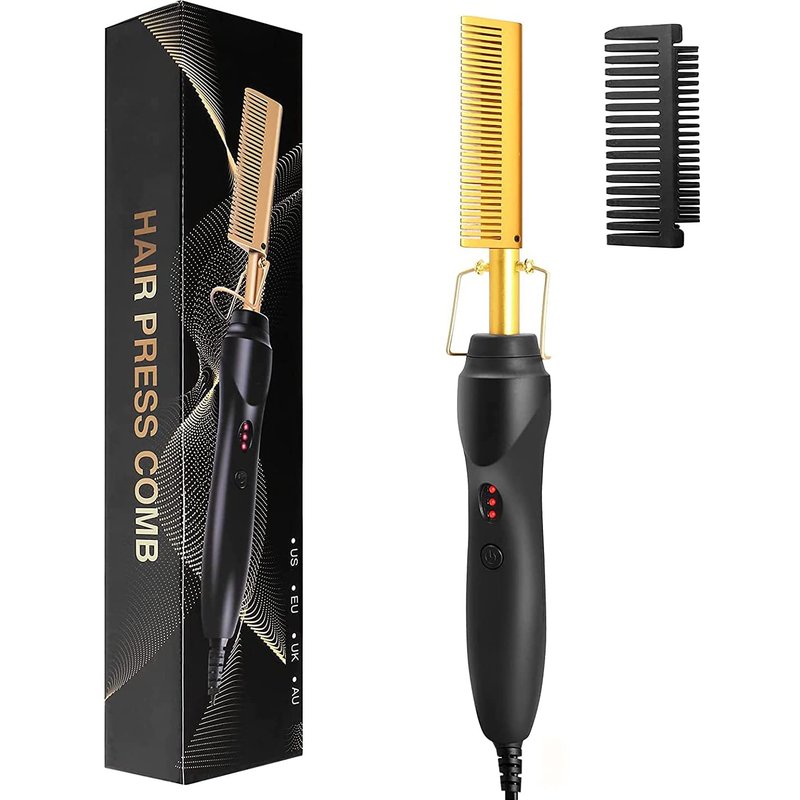 2 In1 Hot Comb Hair Straightener Electric Heating Comb Fast Heating Portable Travel Anti-Scald Beard Straightener Press Comb