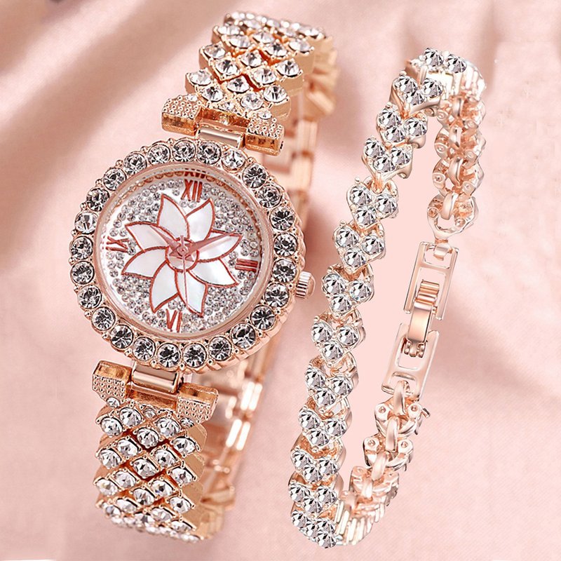 Explosive models diamond-encrusted bracelet watch small fragrance full of diamonds two-piece suit ladies quartz women's watch
