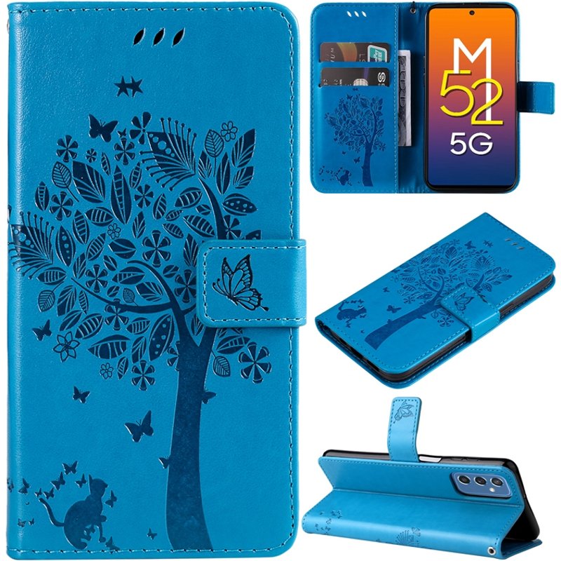 Embossed Cat Wallet Case for Samsung Galaxy M33 M53 M21 M30 M30S M31S M32 M51 M52 M60S M11 M10 M10S M01 PU Leather Flip