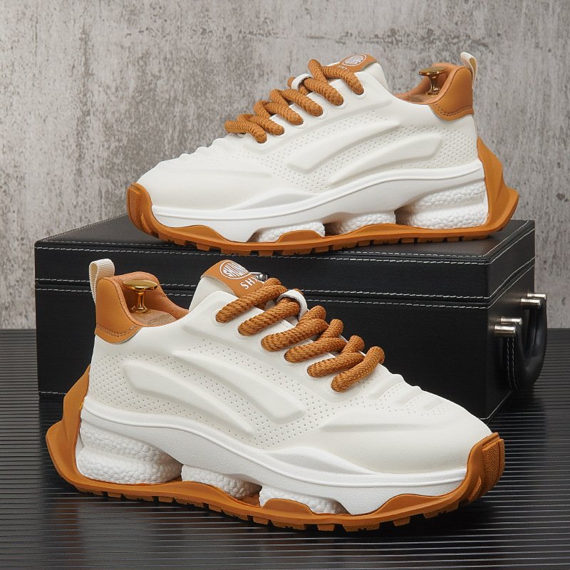 Men's 2024 Autumn New Breathable Thick soled Dad Trendy Brand Interior Height Increasing Sports and Leisure Little White