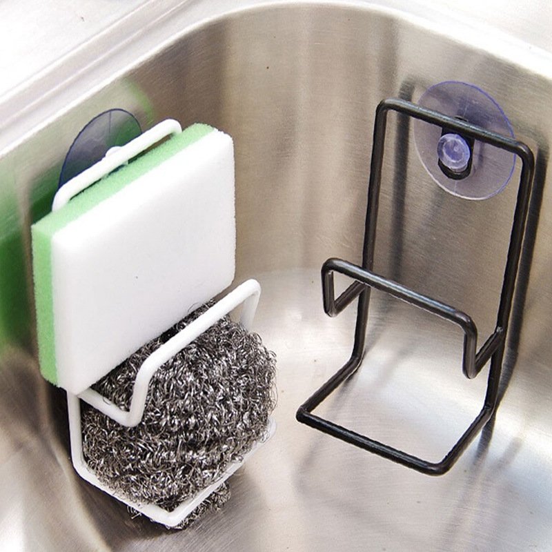 Simple double-layer wrought iron sink sponge drain rack with suction cup multi-purpose sundries storage rack cleaning ball storage rack