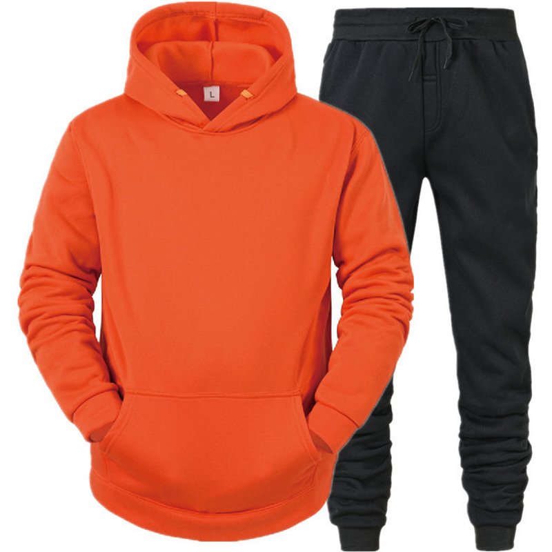 Straight Hoodie Smooth Plate Solid Color Sweater Sport 2 Piece Set Autumn and Winter Fleece