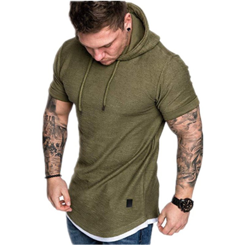 Men's Clothing European and American Hooded T-Shirt European Size Short Sleeve T-Shirt Men