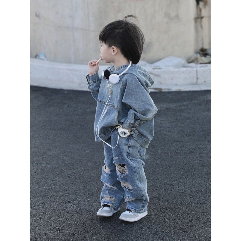 Mother & Kids Fashionable Spring New Personalized Ripped Jeans Cool Boys Straight Pants Children's Super Cool Pants