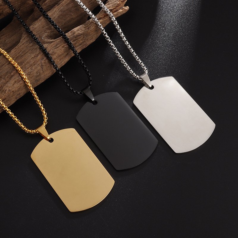 hot selling high polished dog tag necklace men's stainless steel pendant necklace simple casual jewelry