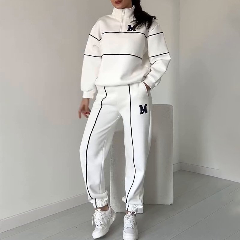 Women's Clothing New Casual Fashion High Collar Letter Sports Temperament Suit Pants