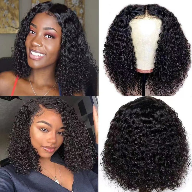new product lady black middle split small curly explosive head chemical fiber high temperature silk wig set