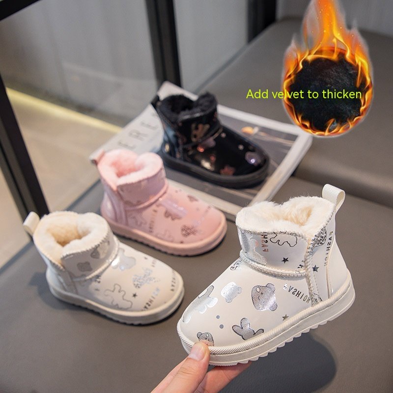 Children's snow boots with plush and thickened 2023 new boys' cotton shoes, leather and fur integrated girls' cotton