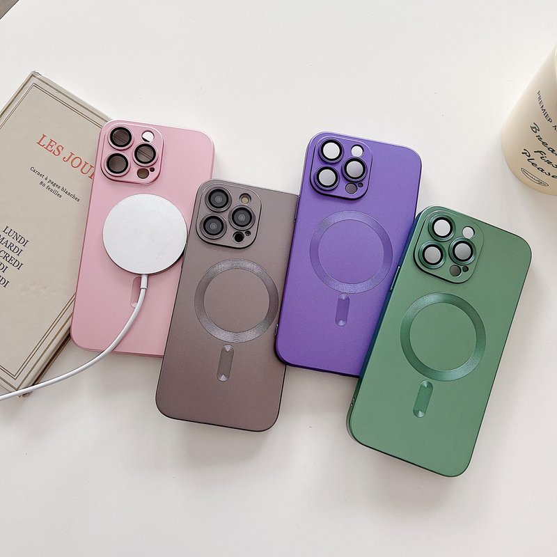 Metal paint magnetic suction suitable for Apple 14pro phone iPhone 13promax full package with lens film X soft case