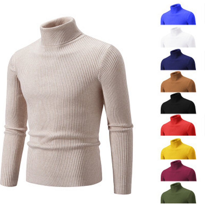 Pull col montant couleur unie pour homme, décontracté, grande taille, tricot, nouvelle collection automne et hiver