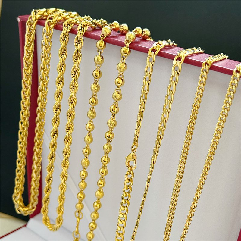 European And American Men's Geometric Figaro Chopard Chain Light Sand Bead Long Necklace Ins Simple Personality Trendy