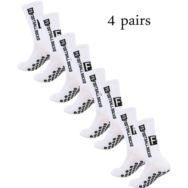 4 paires de nouvelles chaussettes de football collées FS Mid Tube pour l'entraînement sportif et la compétition, chaussettes antidérapantes et respirantes