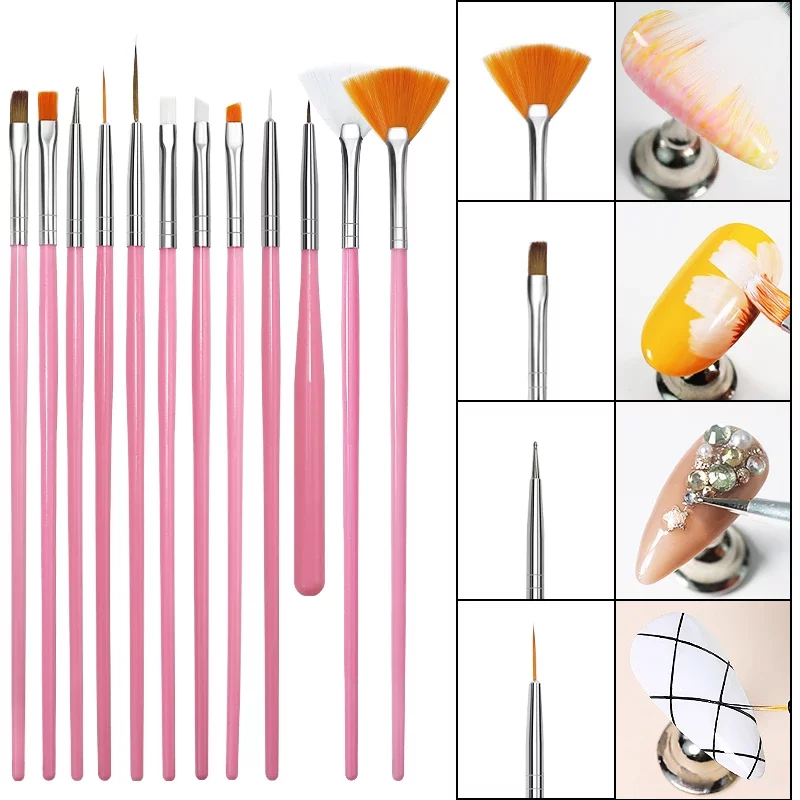 Arte Clavo 7/15PCS Plastic Handle Nail Brush Set Gel Polish Painting Drawing Acrylic Gel Nail Brush For Nails Art Manicure Tools