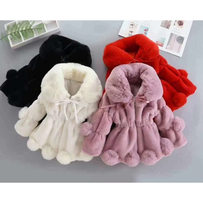 Children's Clothing Girls' Autumn And Winter Fur Coat Children's Fur Big Fur Collar Fur Ball With Thick Clip Cotton Coat Tide