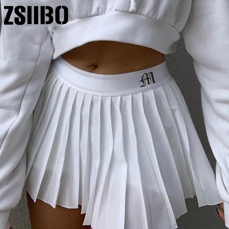 Women's Clothing 2024 White Pleated Skirt Short Women's Elastic Waist Mini Skirt Sexy Slightly Summer Embroidered Mini Tennis Skirt New