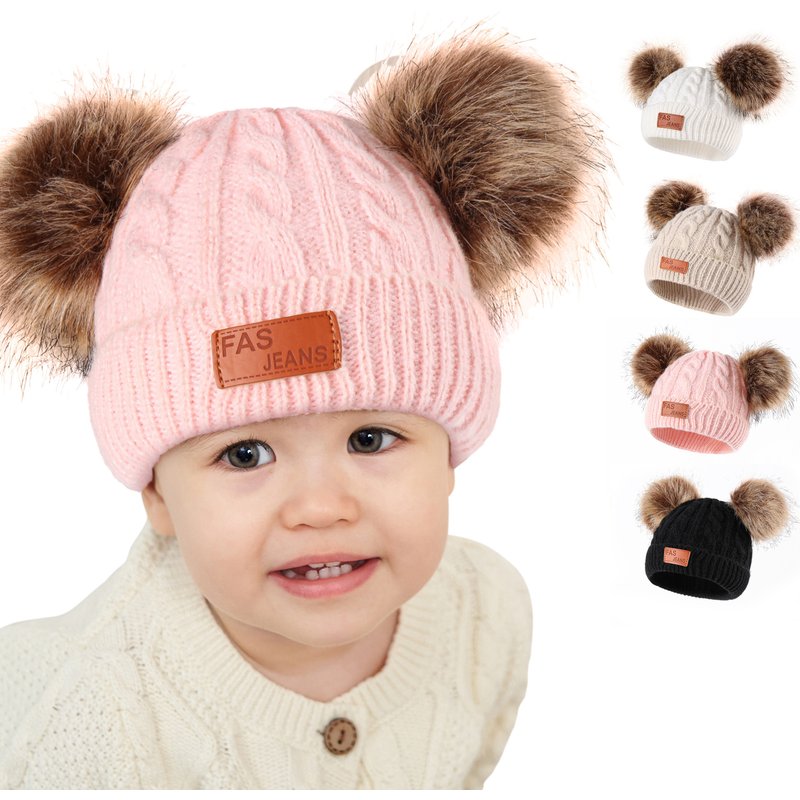 Baby clothes Children's double ball jacquard knitted hat