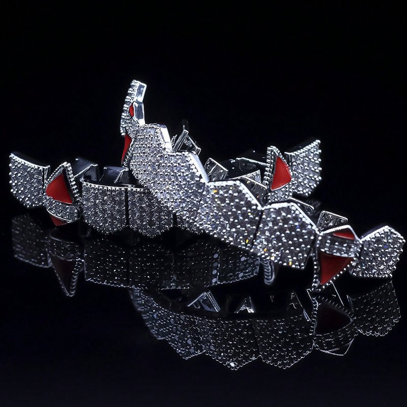 Christmas Hip Hop Braces Copper Inlaid Zircon Real Gold Electroplating Exaggerated Big Gold Teeth Personality Full Diamond Zircon Tooth Decoration Set