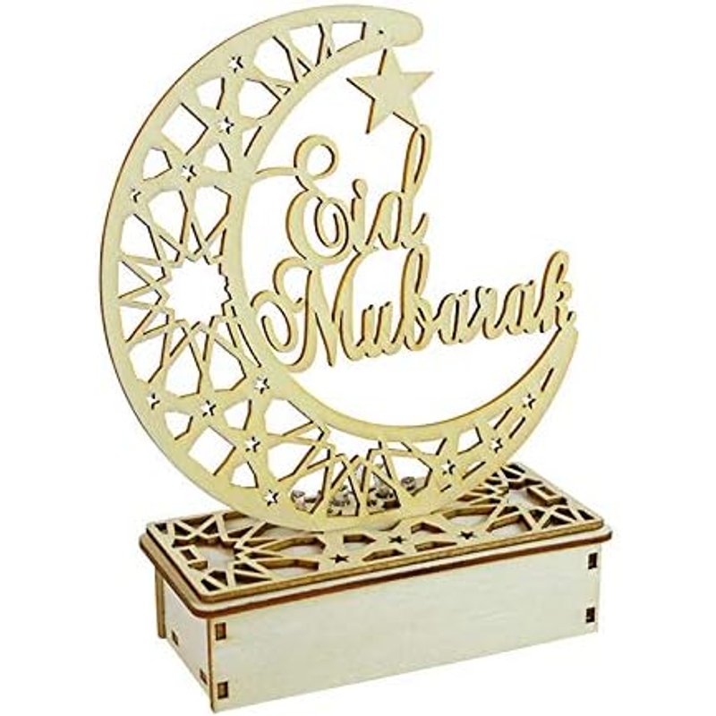 Ramadan Star and Moon Light Eid Mubarak Wooden Pendant LED Candles For Mubarak Muslim Islamic Festival Wedding Party Decor