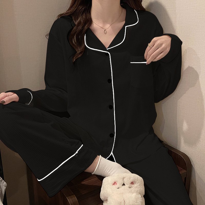 Fashion Pajamas Women's Spring and Autumn Long Sleeve Simple and Generous Solid Color Casual Pajamas Suit Japanese and Korean Style Fresh Home Clothes