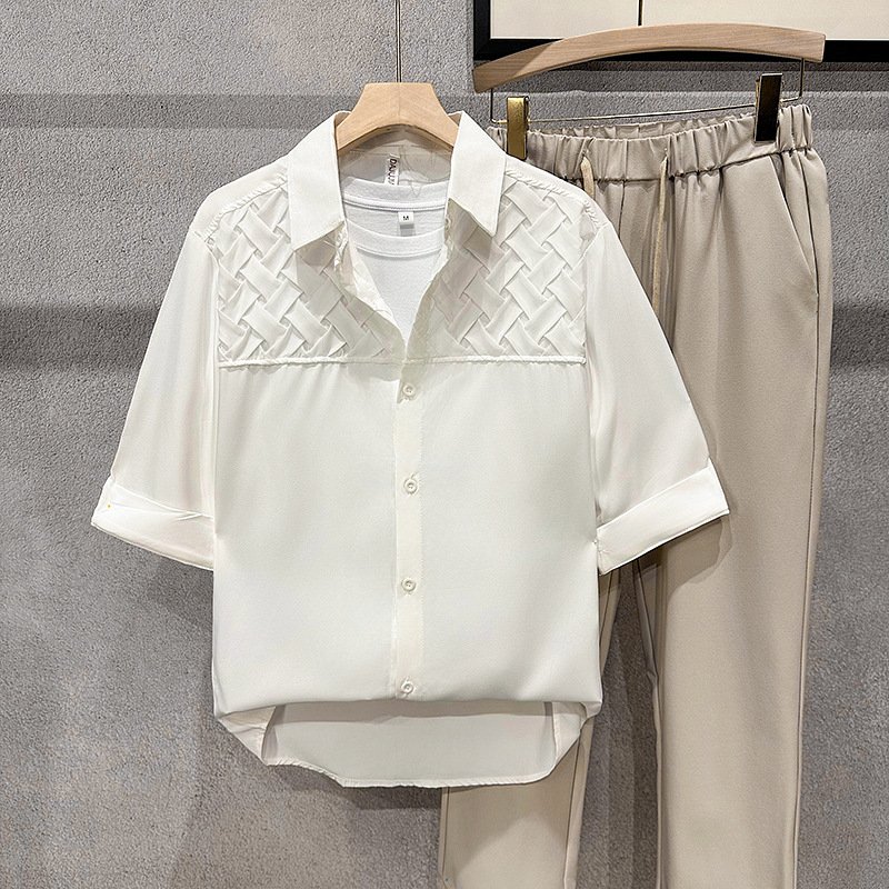 Trendy men, summer standard, youthful, trendy, lazy new Harajuku solid color shirt, fashionable, and versatile with quarter sleeves