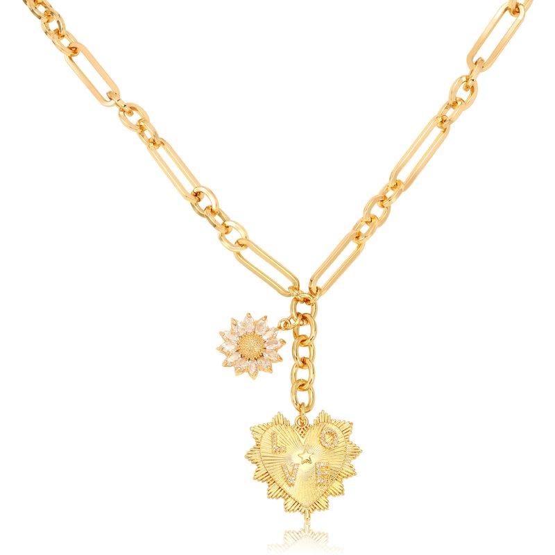 Zircon inlaid copper plated heart necklace niche design ins hip hop cold style net celebrity clavicle necklace female