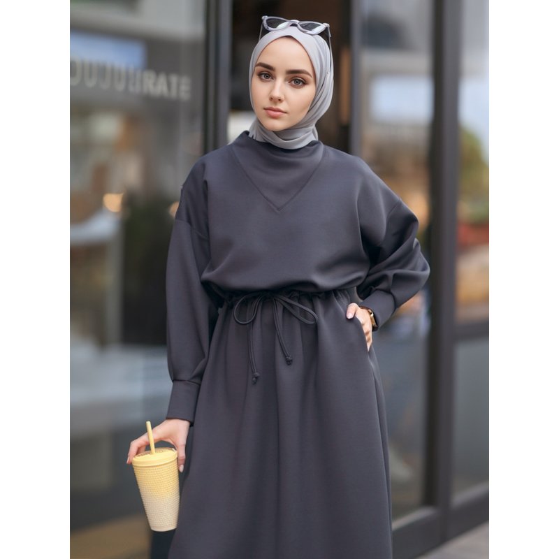Women's Clothing Solid Color Long Sleeved Dress Muslim Big Swing Autumn And Winter