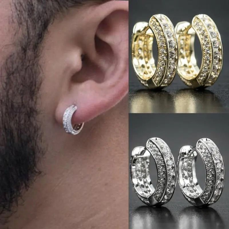 Unisex Hip Hop Personality For Men And Women Micro Inlaid Zircon Gold Plated Round Ear Buckles Hot Selg Temperament