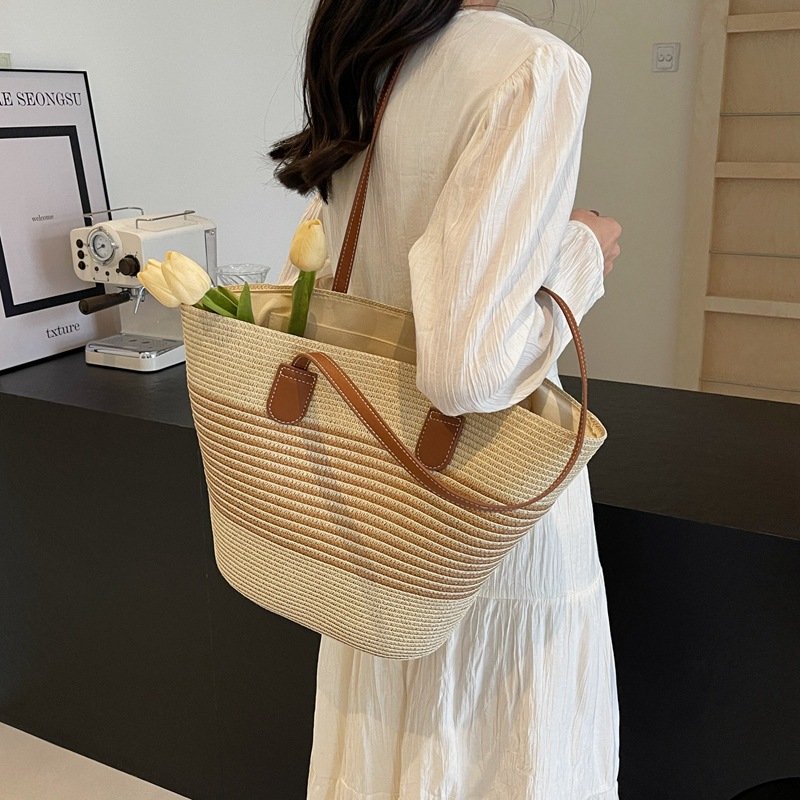 Bag For Women, Summer Beach Tote Large Capacity Shoulder Vegetable Rattan Woven Straw Bag, Basket Bucket