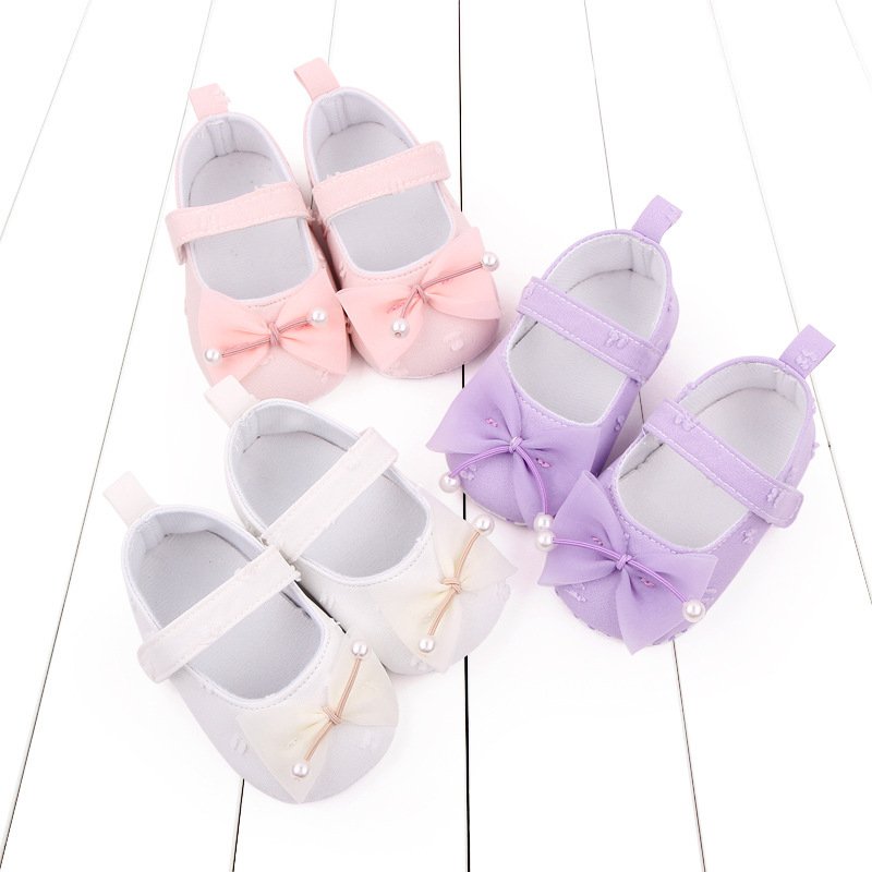 XUANMU Baby Girls Bowknot Flats Soft Sole Non-slip Princess Wedding Dress Walking Shoes For Newborn Infant Toddler B0024