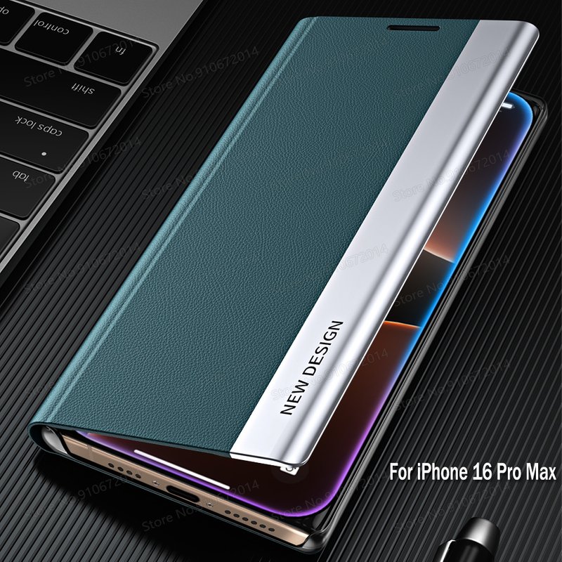 Leather Frosted Texture Case For Iphone 15 14 Plus X XR XS 11 12 13 16 Pro Max Full Cover Folding Stand Bumper