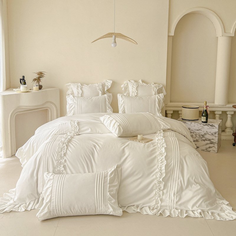 Premium Lace-Trimmed Ins Bedding Set - 1500-2000g High-Quality Polyester, Available In 1.2m-2.0m Sizes (Bed Sheets, Bed Skirts