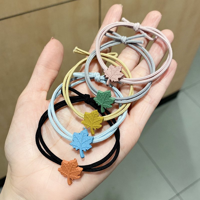 Popular Small Fresh Maple Leaf Hairband Korean Version Simple Hairstring Girl Tie Rubber Band Hair Accessories Headstring