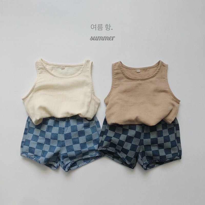 Mother & Kids Summer new Korean version of children's plaid denim shorts for boys and girls all-match retro casual pants