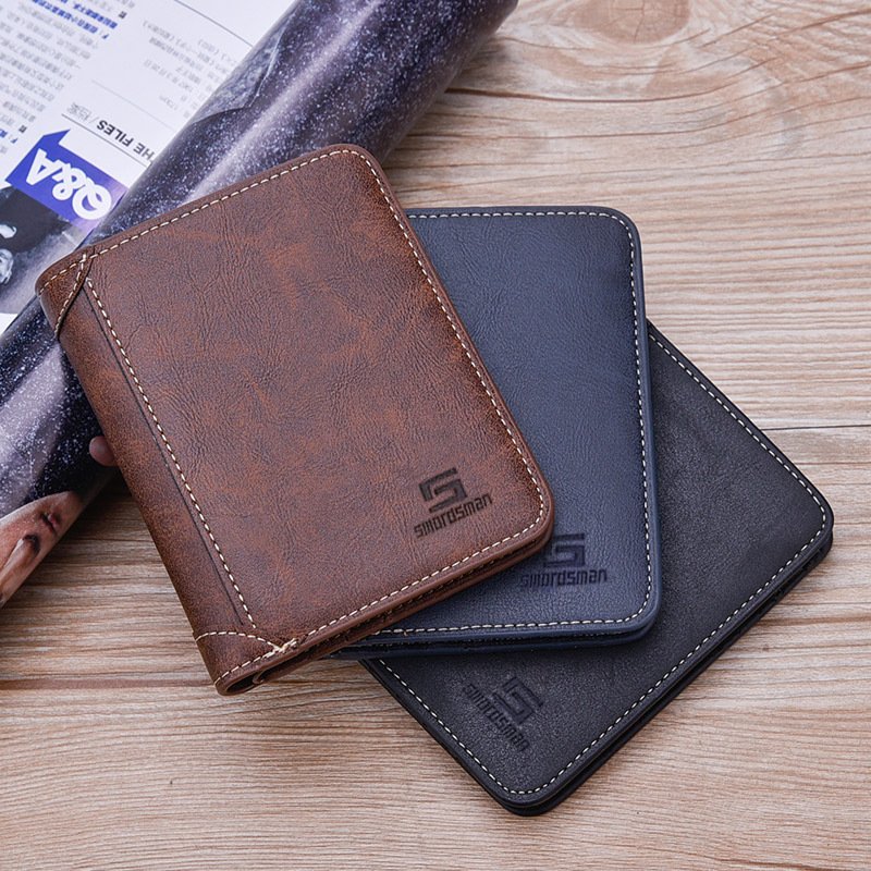 2022 Retro Wallet Men's Wholesale Simple Youth Triple Fold Wallet Men's Short Vertical Wallet Multi-Card Holder