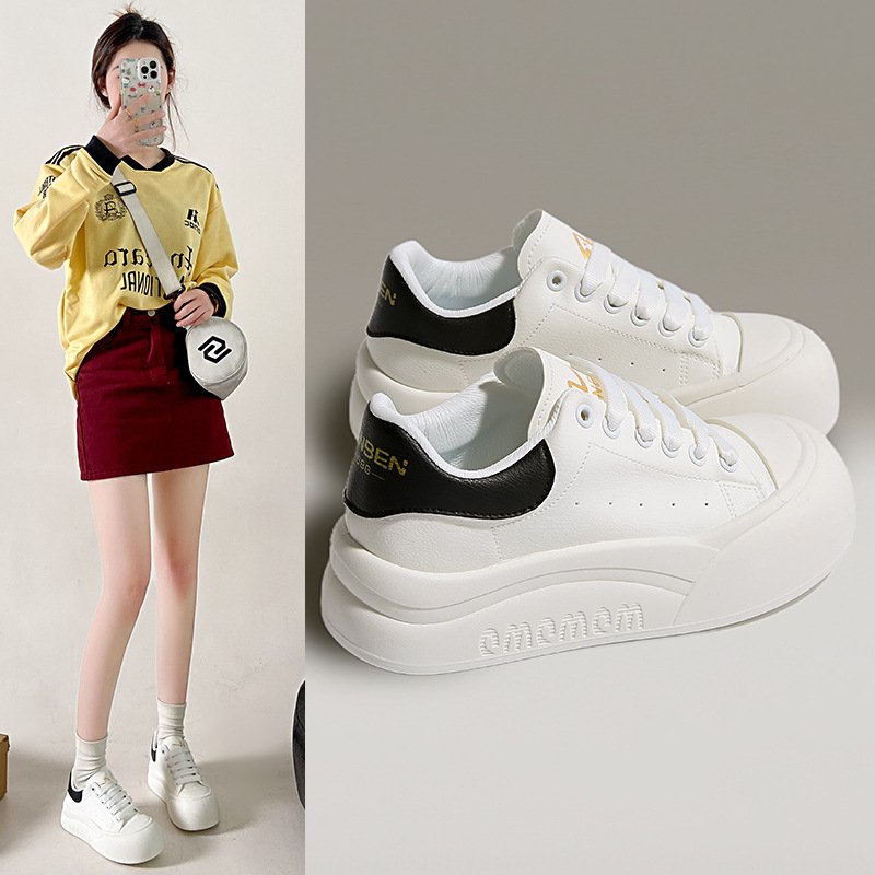 Women’s Shoes Spring Thick Soled Classic White Sneakers For Women Trendy All Match Student Casual Shoes Solid Color Simple Sports Shoes