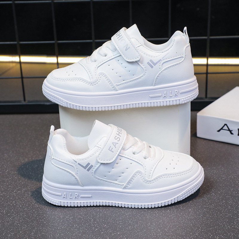 2025 New Style Girls' White Shoes Spring And Autumn Boys' Non Slip Solid Bottom Shoes Thick Bottom Heightening Children's Sports Shoes