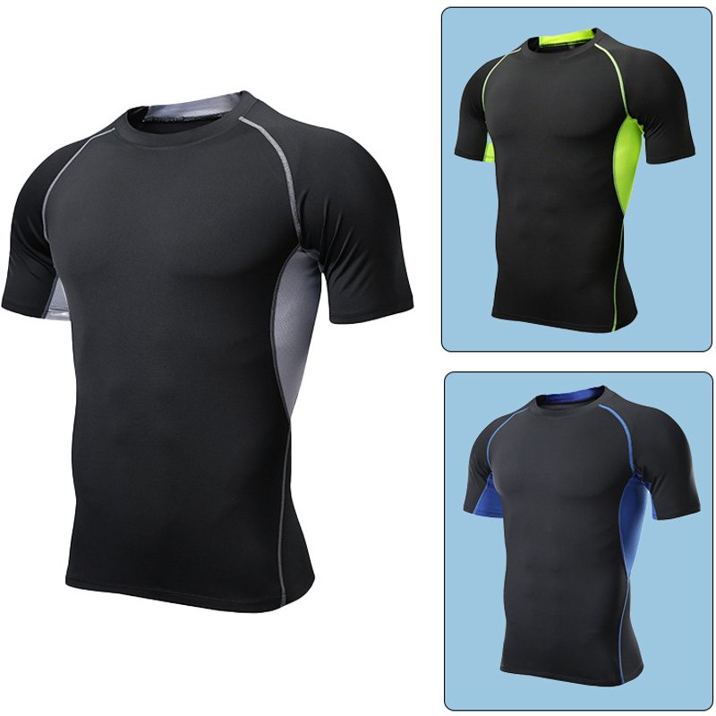 Men's clothing Sports T-shirt Men's running short sleeve fitness tights breathable quick dry moisture wadding sweat pressure