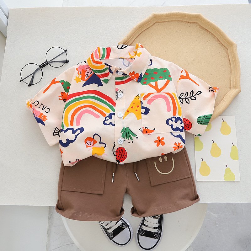 Kids’ Clothing Baby Thin Full Print Shirt Short Sleeved Shirt Boy Stylish Summer Clothes Children's Casual Clothes Children's Shorts Trendy
