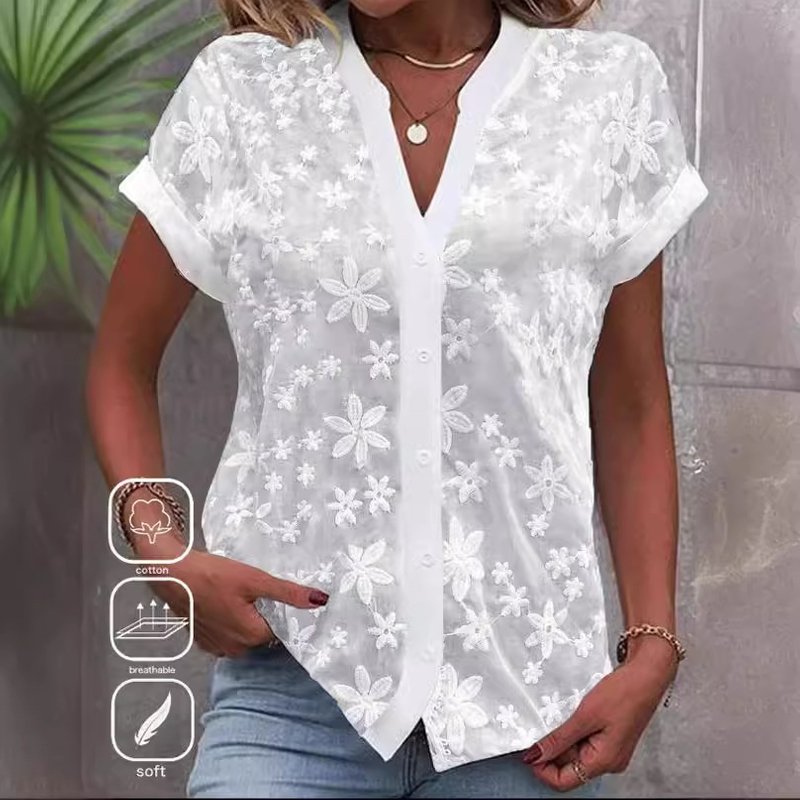 Hot Sale Summer Simple Casual V-neck Solid Color Shirt For Women