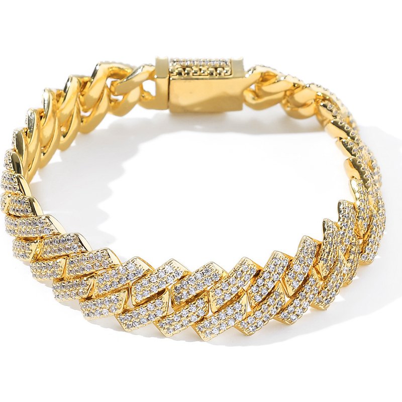 2023 New Selg Hip Hop Inlaid With Water Hand Decoration Men's Bar Cuban Chain 14mm Dia Personalized Bracelet