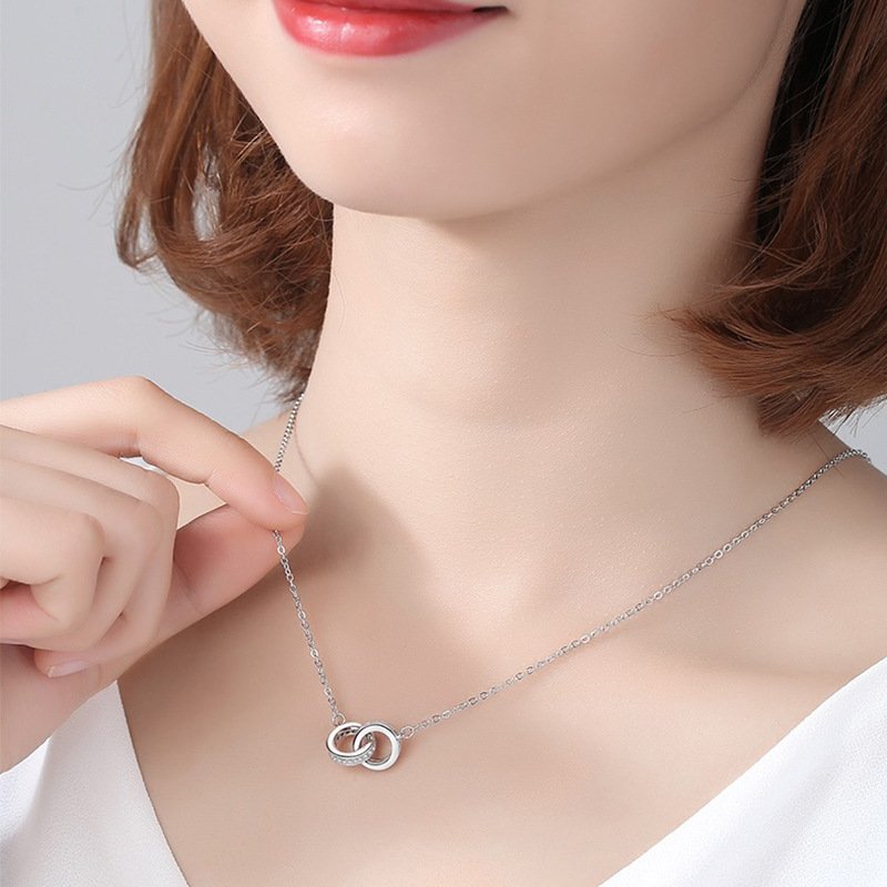 Fashion l diamond net red necklace female summer light luxury niche design clavicle double ring fashion light luxury