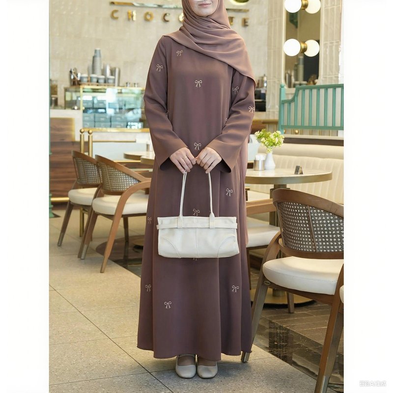 Elegant Butterfly Embroidered Maxi Dress – Breathable Polyester Long Sleeve Dress (S-4XL) | Dubai & Middle East Fashion