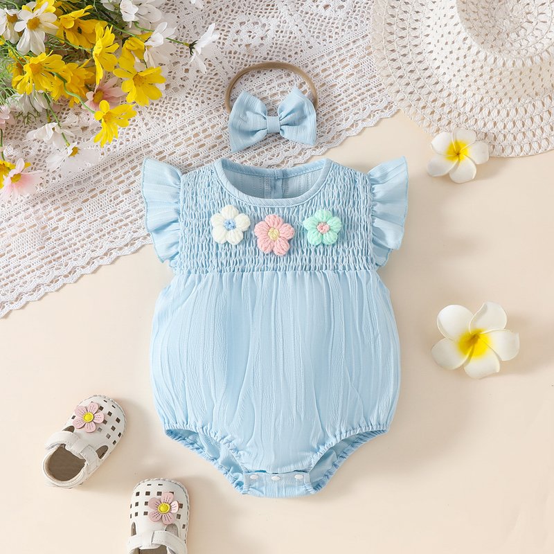 "Baby Girl Floral Ruffle Sleeveless Romper & Shorts Set – Soft Cotton Blend, Breathable Summer Outfit For Toddlers (1-3 Years, 80-100cm)"