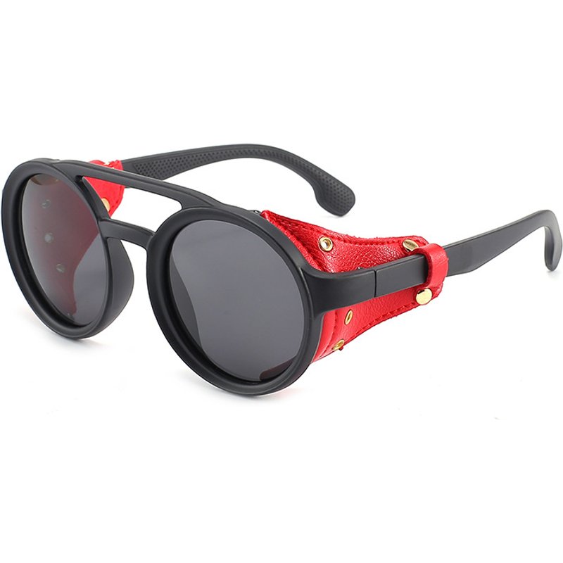 vintage round polarized men sunglasses with leather steampunk retro punk eyewear women uv400 protection wholesale