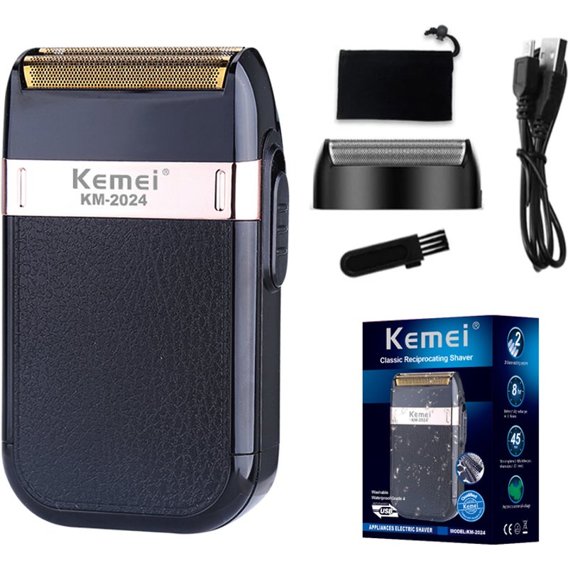 Kemei Electric Shaver For Men Fashionable Men's Leather Shell Waterproof Rechargeable Professional Beard Trimmer Razor KM-2024