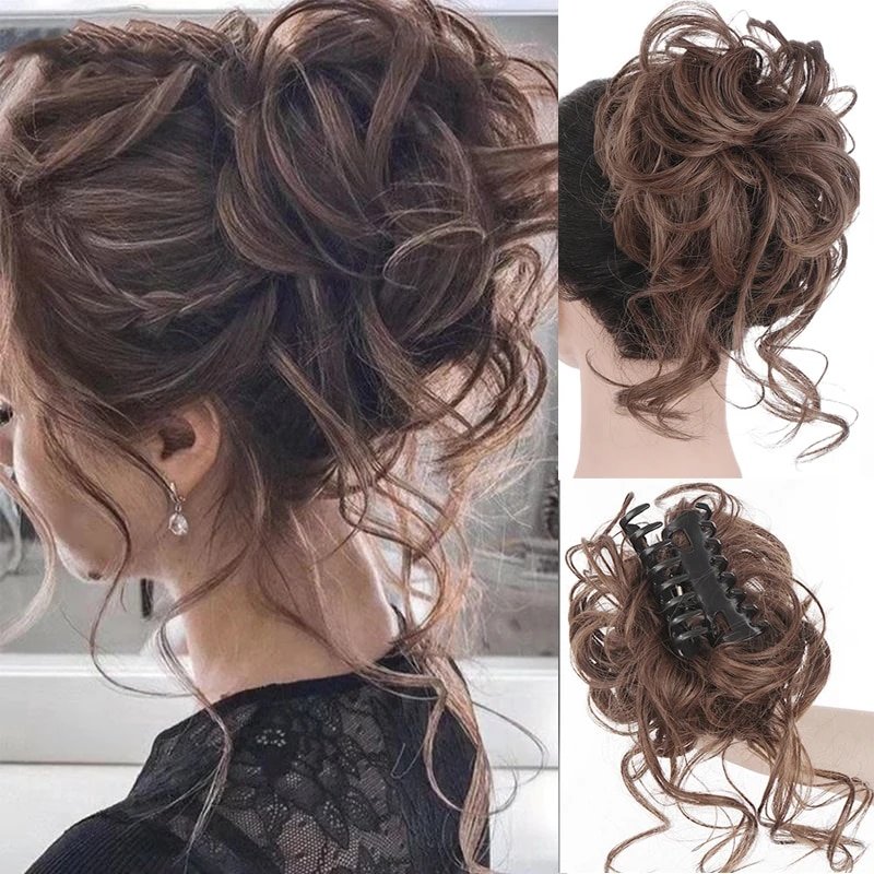 Fancied Synthetic Messy Curly Claw Bun Chignon Extensions Scrunchy Fake False Hair With Tail for Women Hairpieces