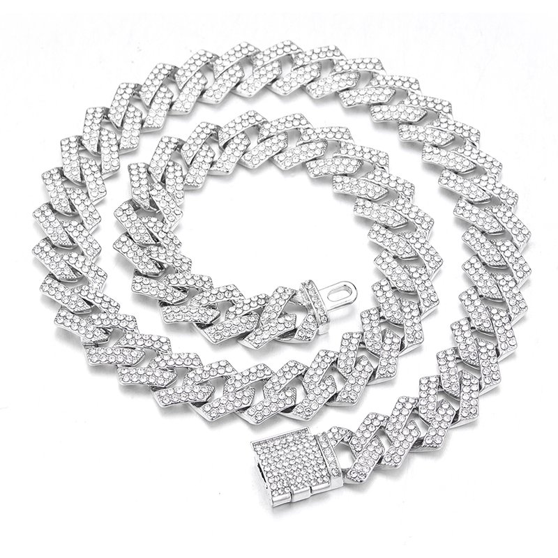 Cuban Link Chain For Men Siery/Golden Iced Out Rhinestone Miami Necklace Choker For Women With Box Clasp Hip Hop