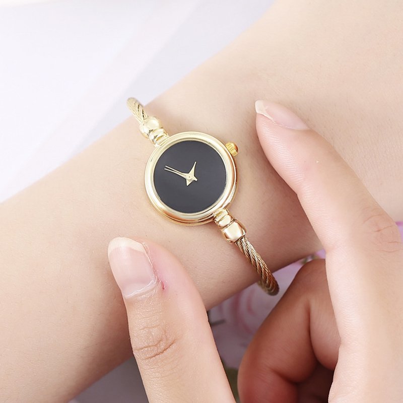 Yamaler Fashion Women No Scale Round Dial Alloy Wire Band Bangle Quartz Wrist Watch