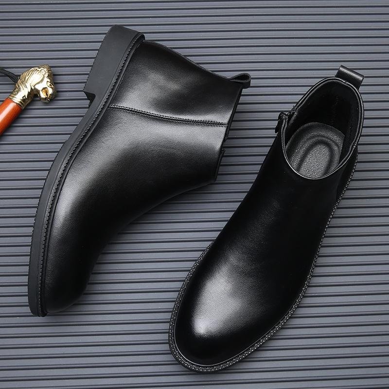 Wangjia Martin 2025 New Breathable Versatile Work High-top Shoes Men's Formal Casual Genuine Leather Fleece Cotton Boots