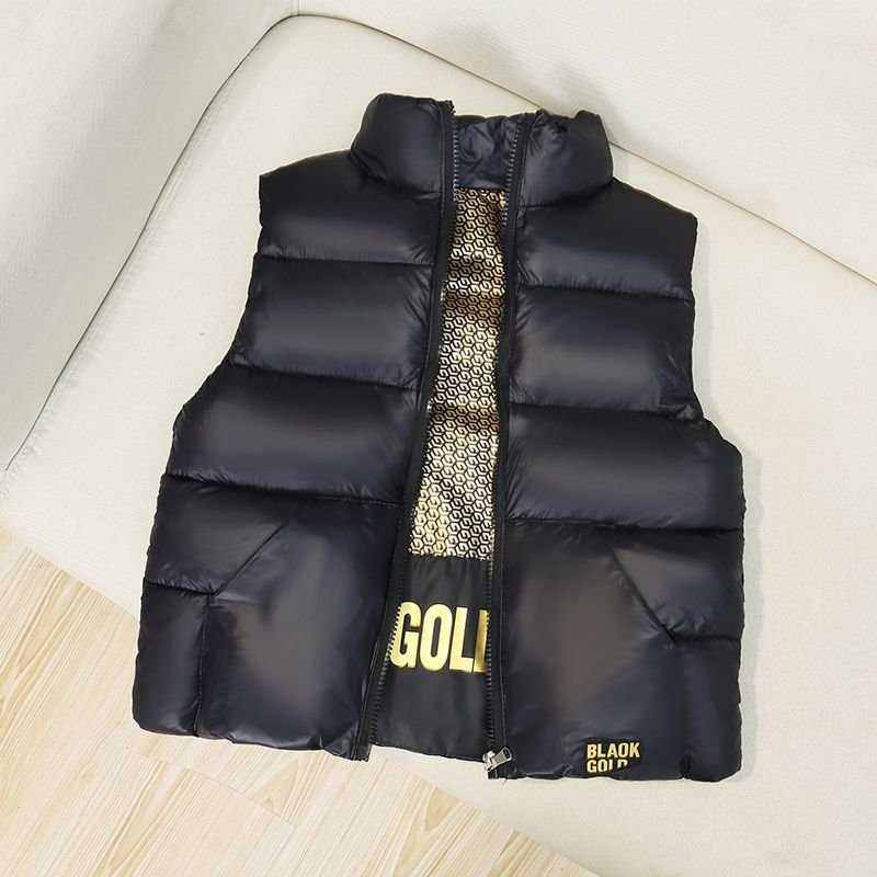Children's Down Cotton Black Gold Self-Heating Stand Collar Winter Outerwear Thickened Big Kids Warm Vest Stylish